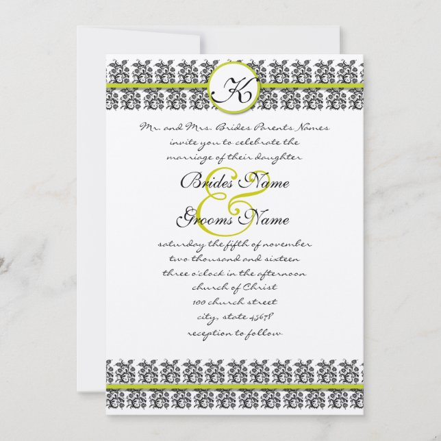 Apple Green Damask Borders Wedding Invitation (Front)