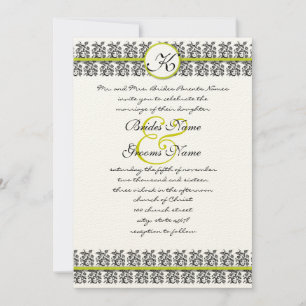 Apple Green Damask Borders Wedding Invitation