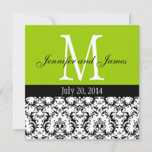 Apple Green Damask Monogram Wedding Invitation