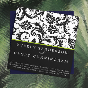 Apple Green Damask Monogram Wedding Invitation