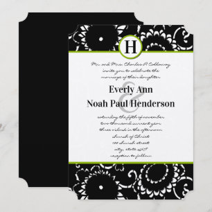 Apple Green Damask Sunflowers Wedding Invitation