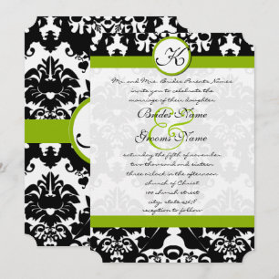 Apple Green Damask Swirls Wedding Invitation