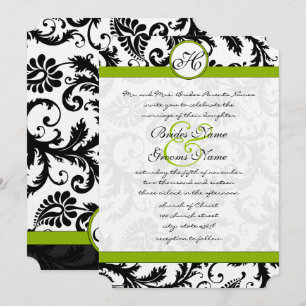 Apple Green Damask Swirls Wedding Invitation