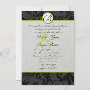 Apple Green Damask Swirls Wedding Invitation