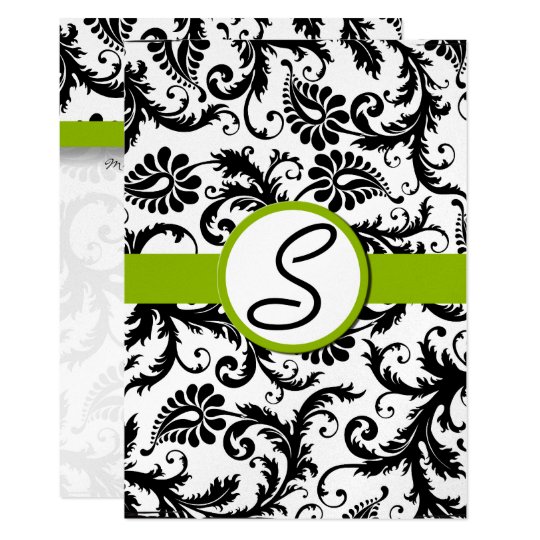 Apple Green Damask Swirls Wedding Invitation