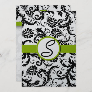 Apple Green Damask Swirls Wedding Invitation