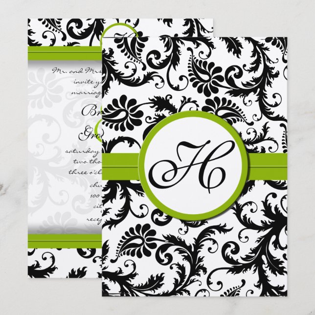 Apple Green Damask Swirls Wedding Invitation (Front/Back)