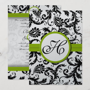 Apple Green Damask Swirls Wedding Invitation