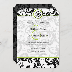 Apple Green Damask Swirls Wedding Invitation