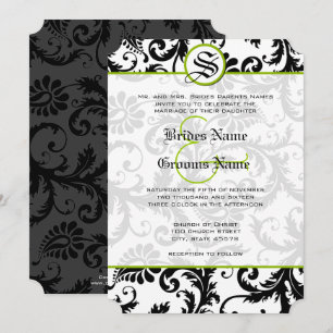 Apple Green Damask Swirls Wedding Invitation