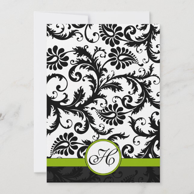 Apple Green Damask Swirls Wedding Invitation (Front)
