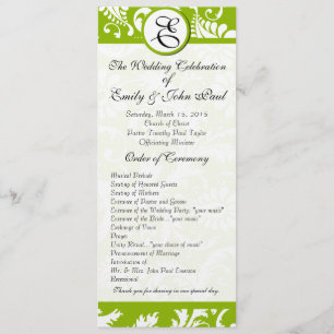 Apple Green Damask Swirls Wedding Program Programme