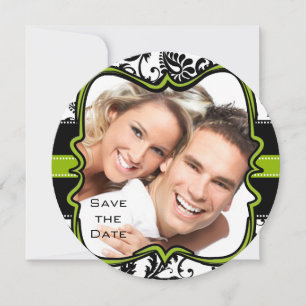 Apple Green Damask Swirls Wedding Save the Date