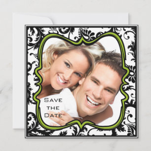 Apple Green Damask Swirls Wedding Save the Date Invitation