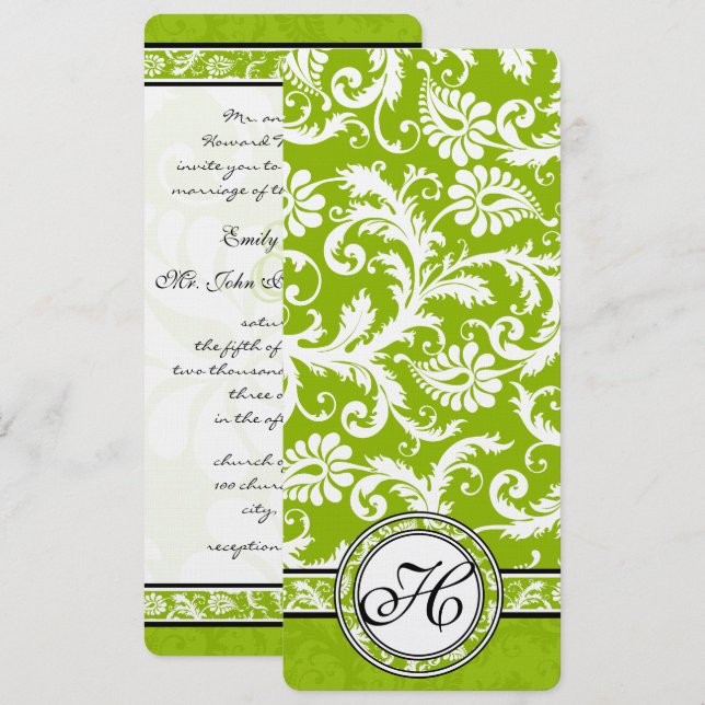 Apple Green Damask Wedding Invitation (Front/Back)