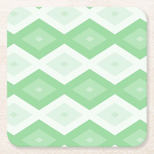 Apple green diamond pattern square paper coaster (Front)