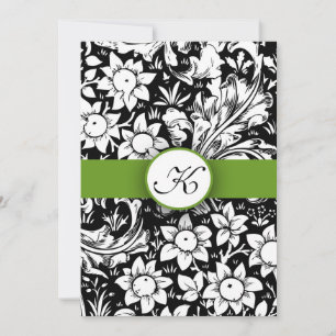 apple green elegant damask monogram wedding invite