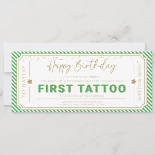 Apple Green First Tattoo Birthday Gift Voucher Invitation
