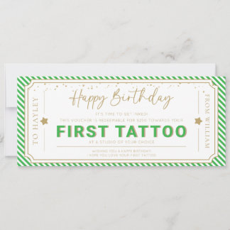 Apple Green First Tattoo Birthday Gift Voucher Invitation