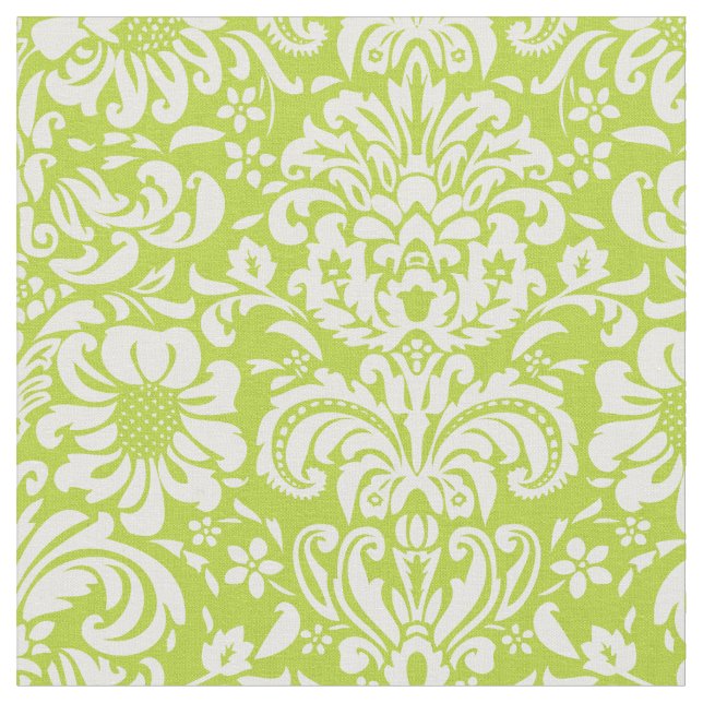 Apple Green Floral Damask Fabric (Close Up)