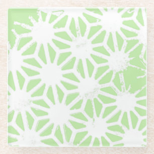 Apple green geometric pattern glass coaster