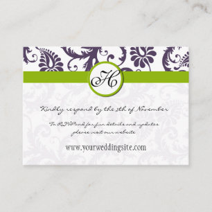 Apple Green Lapis Purple Damask Wedding Info Cards