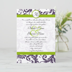 Apple Green Lapis Purple Damask Wedding Invitation
