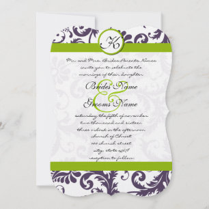 Apple Green Lapis Purple Damask Wedding Invitation