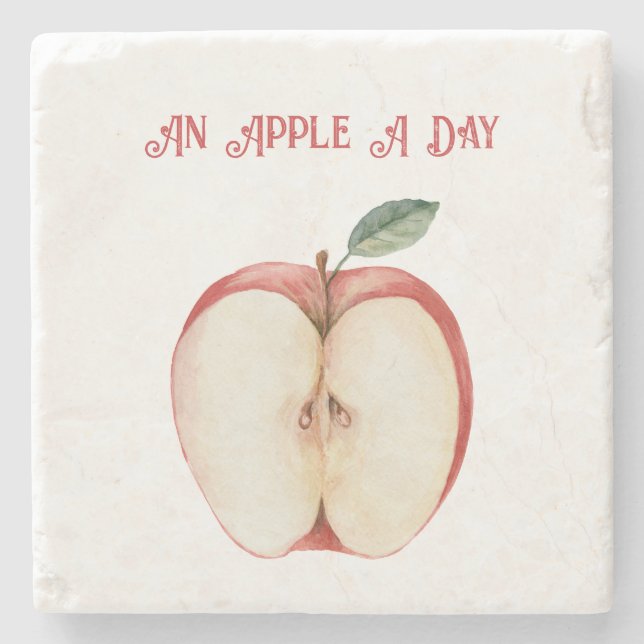 Apple Green Leaf Fruit Stone Coaster (Front)