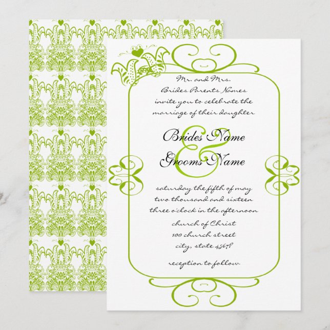 Apple Green Love Birds Wedding Invitation (Front/Back)