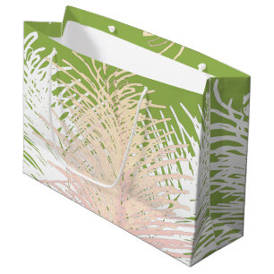 apple green Pale Yellow Peach White Feathers Large Gift Bag