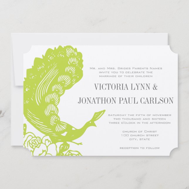 Apple Green Peacock Wedding Invitation (Back)