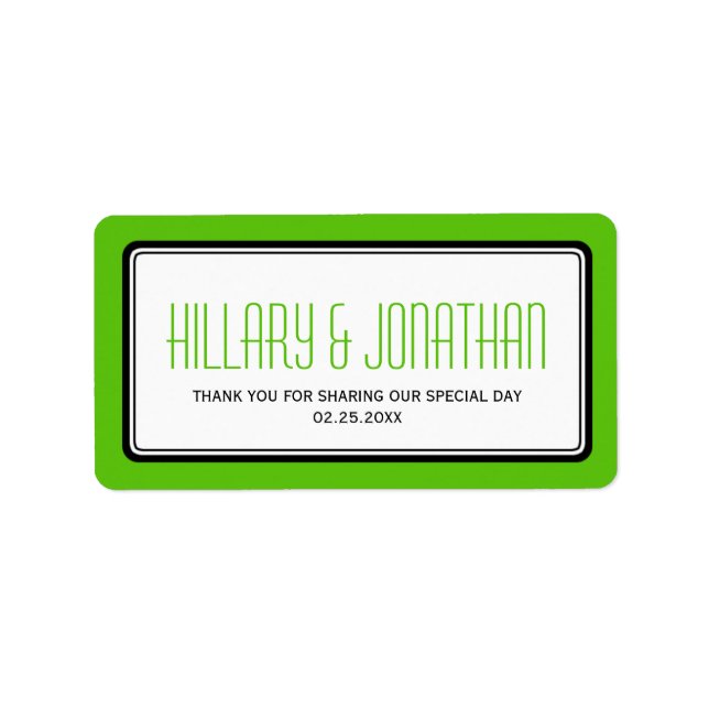 Apple green rectangular frame wedding favour label (Front)