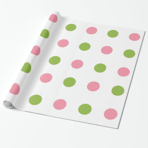 Apple Green Salmon Pink Polka Dot Wrapping Paper