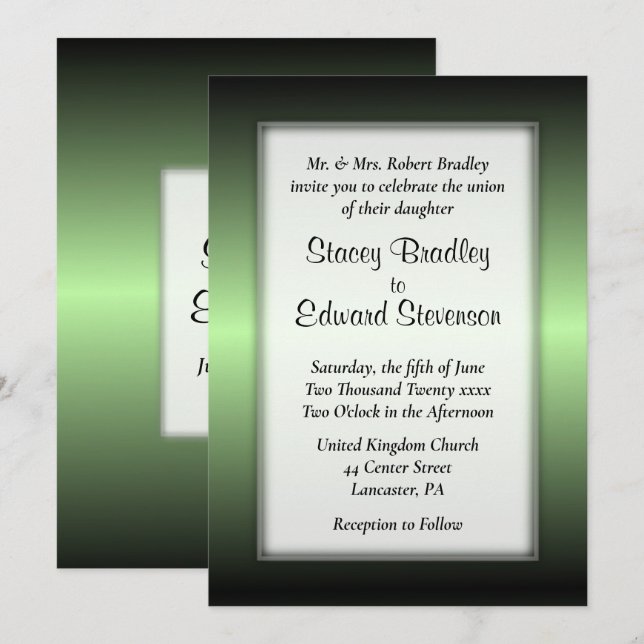 Apple Green Shine Dated Front  Wedding Invitation (Front/Back)