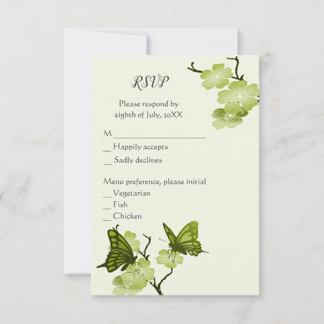 Apple Green Spring Blossoms With Butterflies (Front)