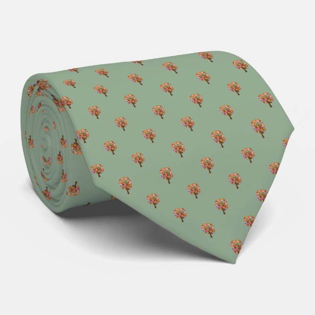 Apple Green Stripes Flower Tree Wedding Tie (Rolled)