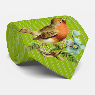 Apple Green Stripes  Vintage Bird Wedding Tie