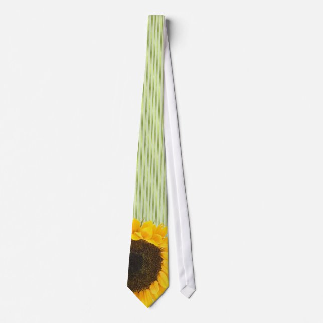 Apple Green Sunflower Tie Dark & Lite Green Stripe (Front)