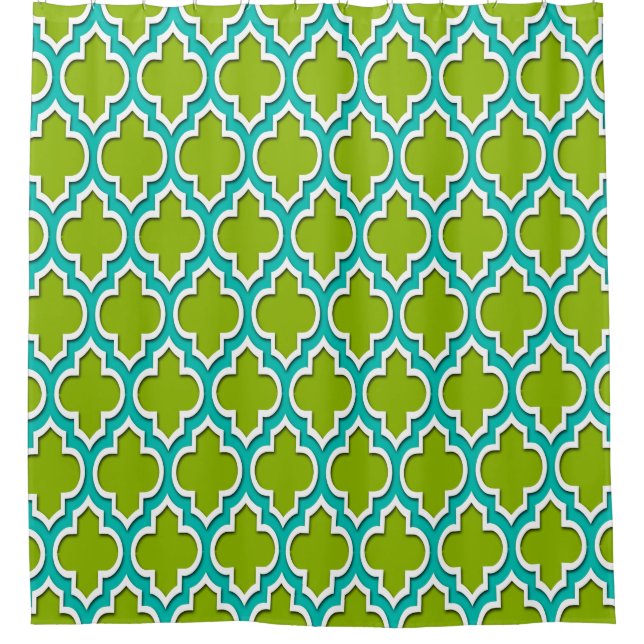 Apple Green Teal White XL Moroccan #4DS Shower Curtain (Front)