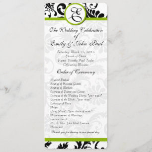 Apple Green Trim Black Damask Wedding Program Programme