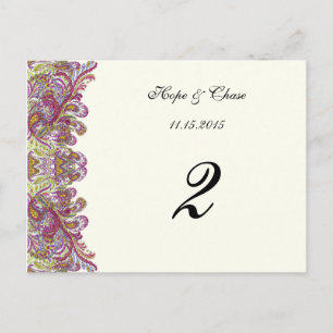 Apple Green Trim Damask Swirls Table Number Cards