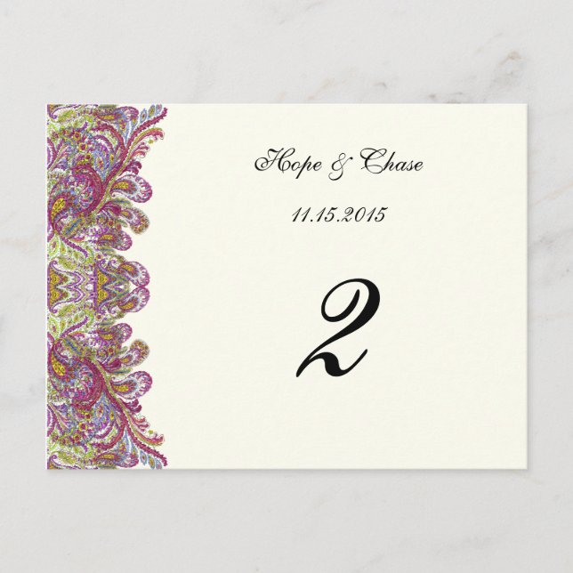Apple Green Trim Damask Swirls Table Number Cards (Front)