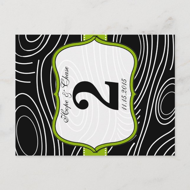 Apple Green Trim Damask Swirls Table Number Cards (Front)