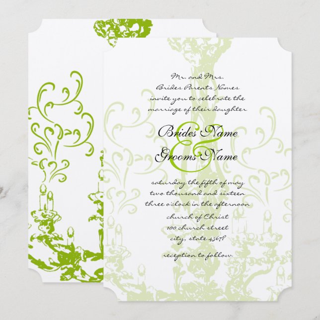 Apple Green Vintage Antique Chandelier Weddings Invitation (Front/Back)