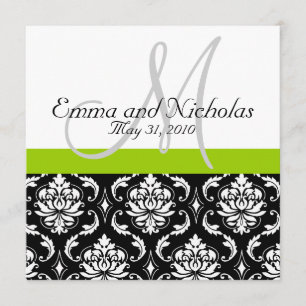 Apple Green Wedding Invitation Monogram Damask