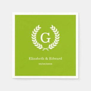 Apple Green Wheat Laurel Wreath Initial Monogram Napkin