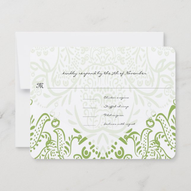Apple Green Whimsical Bird Wedding Response Cards (Back)