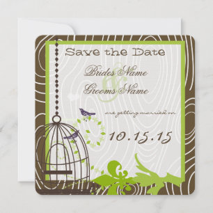 Apple Green Whimsical Wood Grain Birdcage Wedding  Invitation