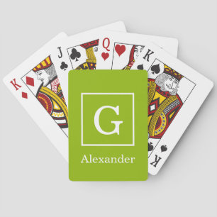 Apple Green White Framed Initial Monogram Playing Cards